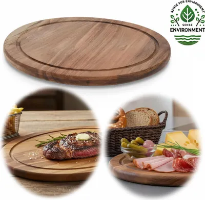 Produktbild von Holz Fleischteller Servierteller 25cm Akazie Rund Schneidebrett Vesperbrett