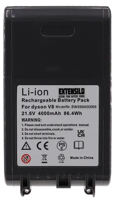 Produktbild von EXTENSILO Akku kompatibel mit Dyson SV10, V8, V8 Absolute Cord-Free, SV12, V8 Animal, V8 Absolute Staubsauger Schwarz (4000 mAh, 21,6 V, Li-Ion)