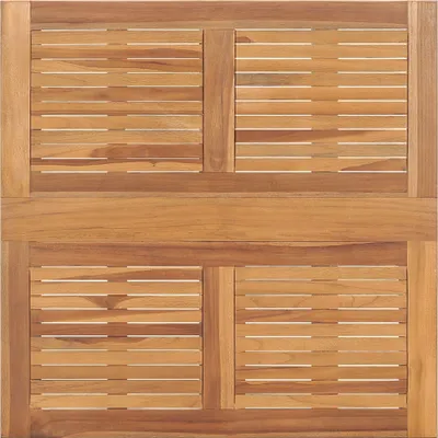 A close-up, top-down view of a wooden garden table.