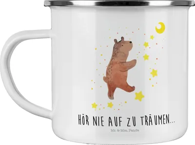 Produktbild von Mr. & Mrs. Panda Tasse Emaille Bär Träume - Weiß - Geschenk, becher, Teddy, Traum, Haferl, Teetasse, Campingtasse, Traumdeutung, Träumen, Pott