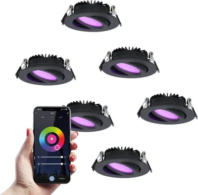 Produktbild von hoftronicsmart LED Einbaustrahler 6W 480lm RGBWW Schwarz IP44 Schwenkbar 6er Set