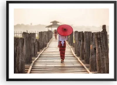 Produktbild von Gerahmtes Poster - Schwarzer Rahmen - Birma Regenschirm Brücke - 70x50 cm - Wand Bild - Wanddeko - Wandbilder - Wandposter - Bilderrahmen - Bilder - Kunstdruck - Wandbild - P2BAA70x50-4261