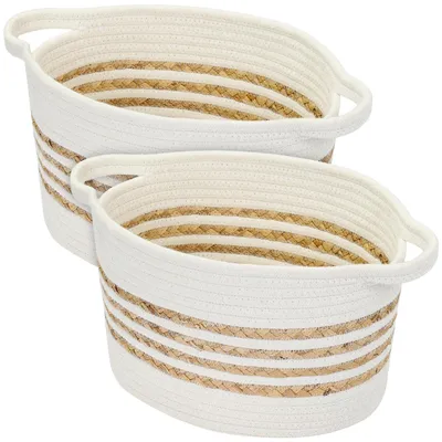 Aufbewahrungskorb oval 2er-Set 30x22x19 cm Baumwolle Wasserhyazinthe weiß