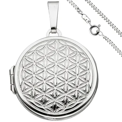 Produktbild von Medaillon Blume des Lebens rund Anhänger zum Öffnen 925 Silber mit Kette 60 cm