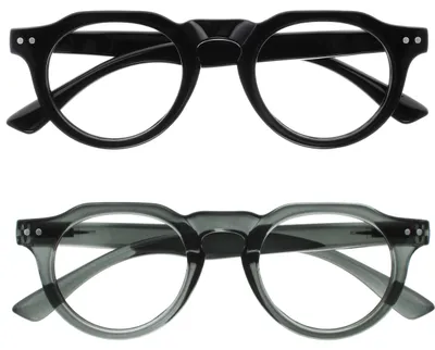 Produktbild von OPULIZE RIO Lesebrille mit Blaulichtfilter - 2er Pack - Oben Abgeflachter Rahmen - Schwarz, Grau - Damen & Herren - Federscharniere - BB53-17 - +1.50