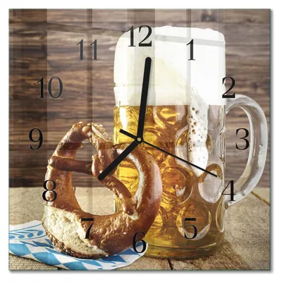 Produktbild von Tulup Glasuhr Wanduhr Küchenuhr Echt-Glas 30x30 cm Modern Dekorativ Geräuschlos Schwarzen Zeigern - Bierbrezel