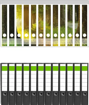 Produktbild von Wallario 12 Stück schmale Ordner inkl. Klebeetiketten mit Motive Allee bei Sonnenuntergang -  Set mit Rückenschildern / Ordnerrücken Stickern