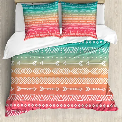 Produktbild von ABAKUHAUS Pfeil Bettbezug Set, Farbige Geometrische Ethnische Aztekische Und Maya Muster Und Pfeile Böhmische Kunst, 155 x 220 cm + 80 x 80 cm, Mehrfarbig