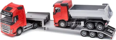 Zdjęcie produktu dla Emek 33715 Volvo FH16 New czerwone z naczepą i wywrotką