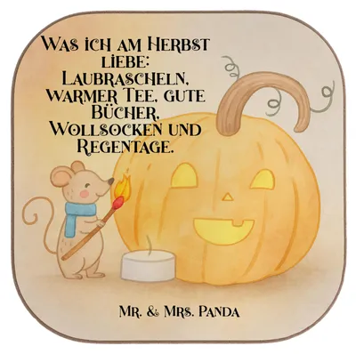 Produktbild von Mr. & Mrs. Panda Untersetzer für Gläser Kürbis Maus Design - Weiß - Geschenk, Trick Or Treat, Kerzen, Flaschenuntersetzer, Halloween, Glas, Deko, Tassenuntersetzer