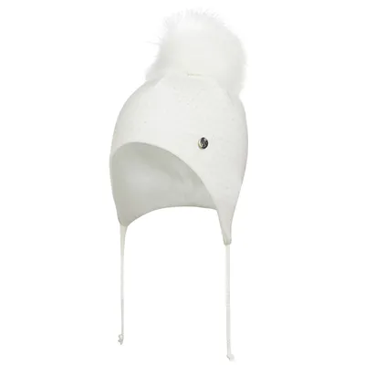Produktbild von Baby Mädchen Wintermütze Strickmütze Bindemütze Bommelmütze, Creme-Silber, Gr. 48