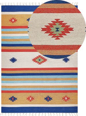 BELIANI Kelímový koberec viacfarebný bavlna 200 x 300 cm ručne tkaný obojstranný geometrický vzor so strapcami tradičný boho štýl