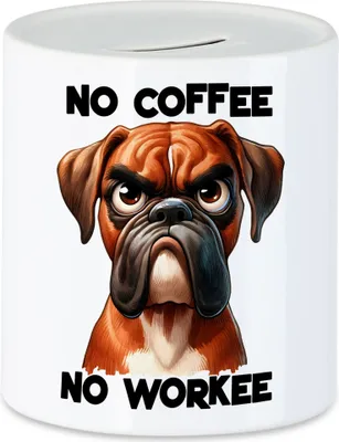 Produktbild von No coffee no workee Spardose lustiger Spruch No Coffee Workee Boxer Hund