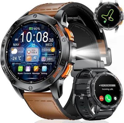 Produktbild von LIGE GPS Militär Smartwatch Herren 1.43 Inch AMOLED mit Telefonfunktion 530 mAh Akku 180 Sportmodi Kompass Fitnessuhr IP68 Wasserdicht