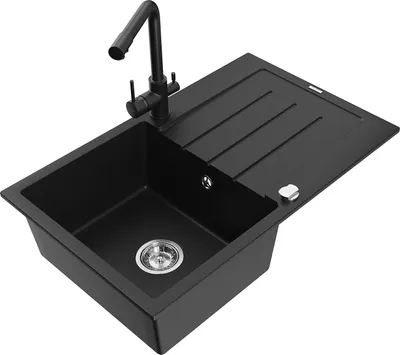 Produktbild von Mexen Bruno 1 Becken-Granitspüle mit Abtropffläche und Mischbatterie Duero, Schwarz - 6513-77-671600-70