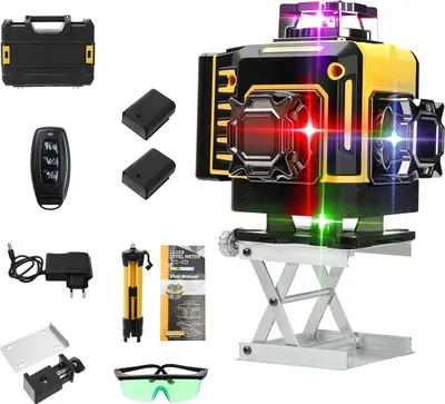 Obrázek produktu pro 4D 16řádková laserová vodováha s automatickým samonivelačním zeleným/červeným/modrým/fialovým přesným liniovým laserem s vodotěsností IP54, dobíjecí baterií a nastavitelným stativem