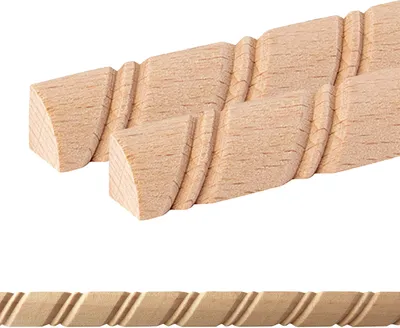 Produktbild von Holz Profilleiste in 12 x 12 x 1000 mm | 2er Set - 2 Meter | Schnitzleiste Viertelstab aus Buchenholz SB-281 mit 3D Spiral-Motiv