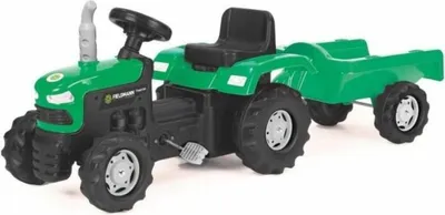 Immagine prodotto di BUDDY TOYS BPT 1013 Trattore ambulante con carrello staccabile, entrambe le ruote posteriori, sedile regolabile, clacson, portata 35 kg, verde