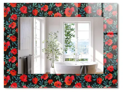 Produktbild von Mohnblumen – Rechteckiger Spiegel mit Druck 80x60 cm – Modern - Dekorativ für die Wand