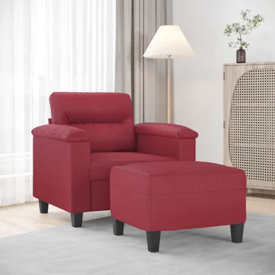 Immagine prodotto di Poltrona rossa con poggiapiedi, altezza 60 cm, in ecopelle, ideale per soggiorno e zona living