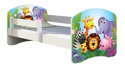 Image de ACMA lit d'adolescent lit d'enfant lit junior set complet avec matelas sommier à lattes et protection antichute blanc 01 Zoo 140x70