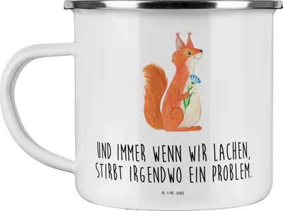 Produktbild von Mr. & Mrs. Panda Pott Eichhörnchen Blume - Weiß - Geschenk, Lustige Sprüche, becher emaille, Haferl, Lachen, Motivation, Spruch Positiv, Teetasse, glücklich, Spaß, Tasse