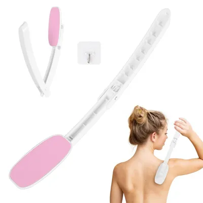 Produktbild von Rückencreme-Applikator, Duschgel-Applikator, Rückenbürste mit Applikatorpads, Rückenbürste mit langem Griff, Rückenschrubber (rosa)