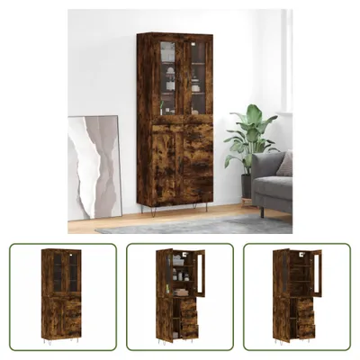 Produktbild von The Living Store Highboard Räuchereiche 69,5x34x180 cm Holzwerkstoff