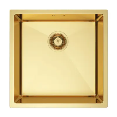 Imagen del producto de Fregadero de cocina VBChome de 44x44 cm, acero inoxidable con acabado dorado, sin zona de escurrimiento, 1 cuba, fregadero empotrable, profundidad de 21 cm, requiere un mueble de cocina inferior de al menos 50 cm, fregadero para encastrar