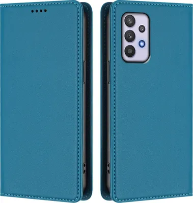 Produktbild von Handyhülle für Samsung Galaxy A32 5G, Kunstleder Klapphülle Stoßfeste Magnetische Hülle mit Ständer Blau