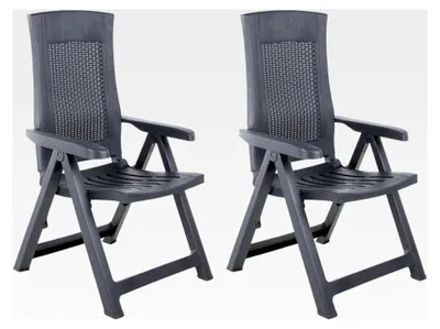 Produktbild von 2X Verstellbare Gartenstühle Klappsessel Campingstuhl Hochlehner Kunststoff Anthrazit