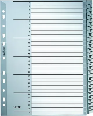 Produktbild von Register A4 1-31 PP grau mit Deckblatt Packung mit 10 Stück
