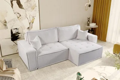 Produktbild von Ecksofa Schlafsofa FLOSI Stoff Raven Weiß Ottomane Rechts
