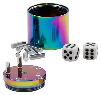 Produktbild von BestSaller 3009 SUPER SIX Reise-Würfelspiel Aluminum, 36 Spielstäbchen & 2 Würfel, Rainbow Splash, mehrfarbig