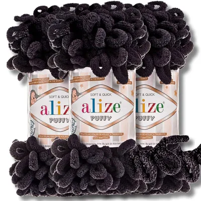Imagen del producto de Alize 3x 100g, lana esponjosa, color sólido, ideal para crochet y tejido (Ebony - 1060)