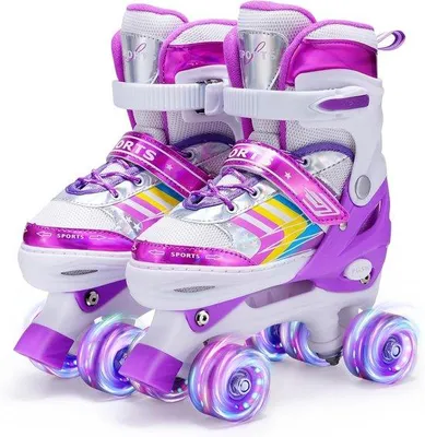 Productafbeelding van Famanu rollerskates voor kinderen met lichtgevende wielen - Quadskates voor binnen- en buitengebruik (paars, EU28-32)