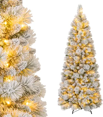 Produktbild von Pop-Up Weihnachtsbaum Künstlich, 180cm Tannenbaum mit Schnee, 170 warmweißen LEDs & 517 Zweigspitzen, aus PVC, Metallständer