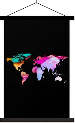 Produktbild von MuchoWow® Textilposter Weltkarte - Regenbogen - Farbe 40x60 cm mit schwarzem Rahmen - Wanddekorationen