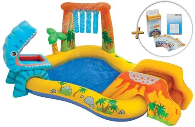 Produktbild von INTEX 57444NP - Planschbecken - Dinosaurier Playcenter mit Rutsche (249x191x109cm) + Wasserpflege & Reparaturflicken
