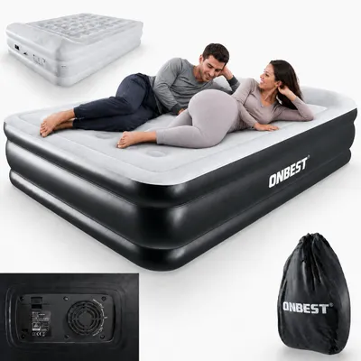 Produktbild von ONBEST Luftbett mit Kopfkissen selbstaufblasend | mit Pumpe | Queensize | 203 x 46 x 152 cm | Tragetasche | Weiß