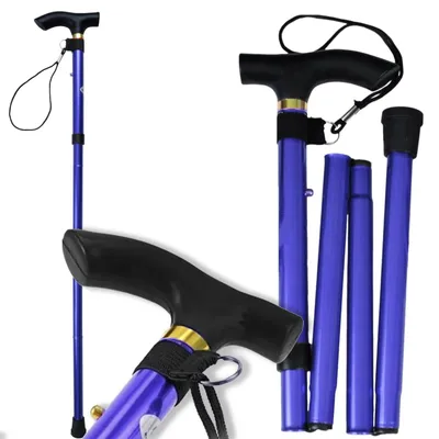 Produktbild von Gehstock Faltstock Spazierstock Aluminium ergonomisch höhenverstellbar klappbar Blau 85 bis 92 cm