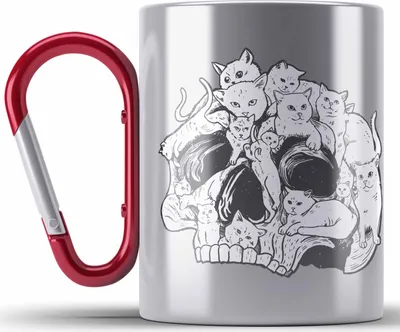 Produktbild von Trendation - Totenkopf Edelstahl Tasse Karabiner Katzen Kaffee Frauen Mädchen Männer Tattoo Geschenk Damen Idee Grafik Katzenbesitzerin (Rot)