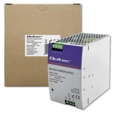Imagen del producto de Fuente de alimentación para carril DIN, Qoltec Industrielles, 480W, 24V, 20A