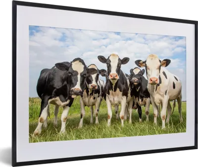 Produktbild von MuchoWow® Gerahmtes Poster Kühe - Weide - Tiere - Natur - Gras 60x40 cm - Poster mit Schwarzem Bilderrahmen Wandposter Rahmen Foto Bilder - Schlafzimmer - Plakat in Rahmen - Drucken
