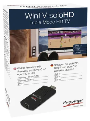 Produktbild von Hauppauge WinTV-soloHD triple, DVB-C, DVB-T, USB, Schwarz, Windows 10 Pro, Windows 7 Enterprise, Windows 8, Windows 8.1, Intel Pentium 4 2.0 GHz, Pentium M 1.3 GHz, equivalent AMD Athlon XP