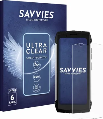 A product shot of a phone screen protector packaging and the phone with a screen protector applied.
