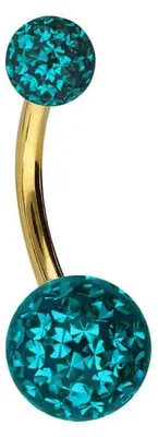 Produktbild von Bauchnabelpiercing Chirurgenstahl Bananabell EPOXY-KUGELN Farbe: Gold + Kristall: Zirkonblau Stablänge: 10mm