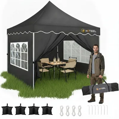 Produktbild von Faltpavillon 3x3m Schwarz Wasserdicht UV Schutz 50+ mit 4 Seitenwänden