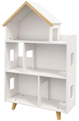 Produktbild von Kinderregal zur Aufbewahrung von Spielzeug und Bš¹chern in Hausform, 3 Ebenen, 65 x 25 x 108,5 cm, wei? und natur