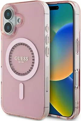 Obrázek produktu pro Guess IML Rhinestones MagSafe - Pouzdro pro iPhone 16 Plus (Růžové)